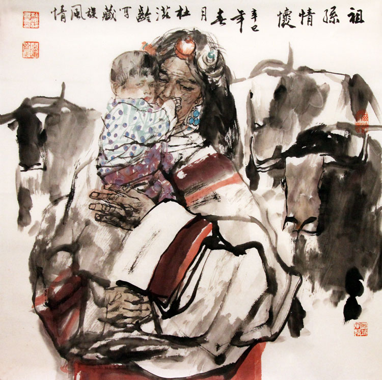 杜滋岭国画作品,尺寸为69.5*69.5