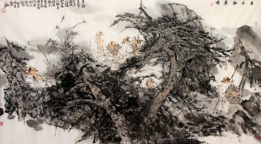 梁占岩国画作品,尺寸为178*96.5