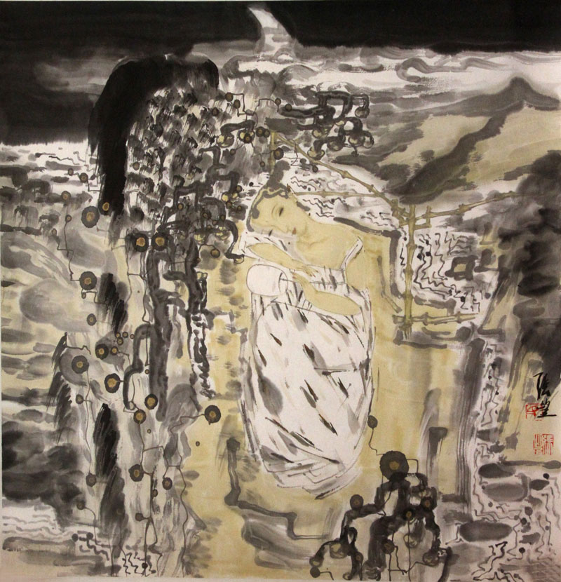 张望国画作品,尺寸为69*69.5