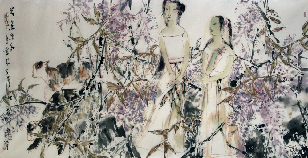 宋丰光、张锦平国画作品,尺寸为149*74.5