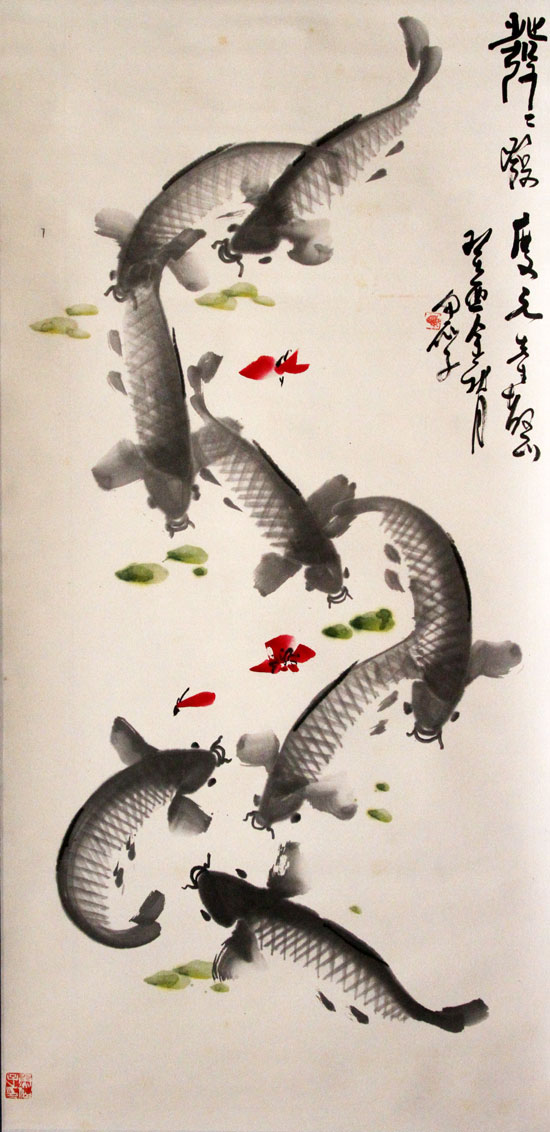 鱼仙子国画作品,尺寸为130x63.5