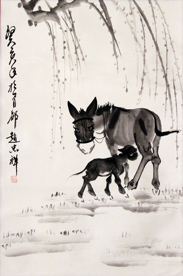 赵忠祥国画作品,尺寸为67.5x44.5