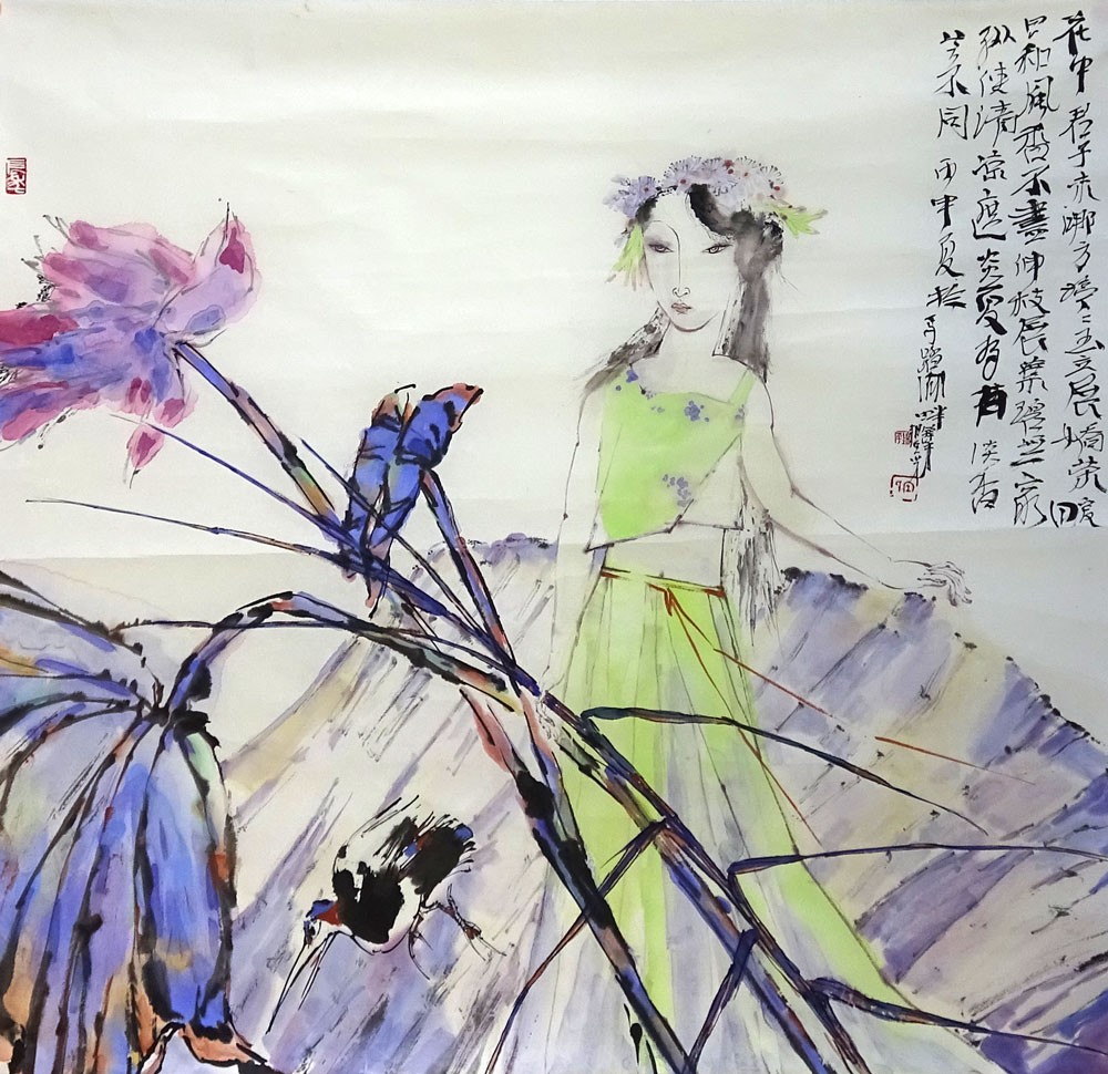 宋丰光 张锦平 花鸟人物 70x69